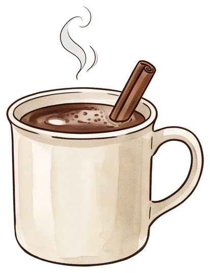 Ilustração de uma caneca de chocolate quente com canela